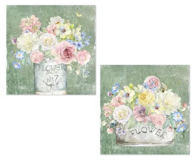 2er-Set Canvasbilder Blumenmotiv rosa/weiß 50x3x50 cm