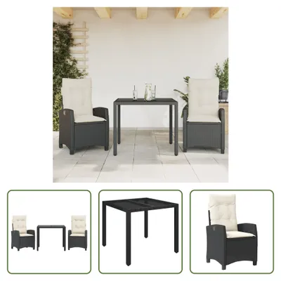 Produktbild von The Living Store 3-tlg. Garten-Essgruppe mit Kissen Schwarz Poly Rattan