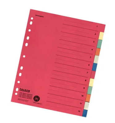 Image de Falken 10615334 Zahlenregister - 1-12, Karton farbig, A4, 6 Farben, gelocht mit Orgadruck