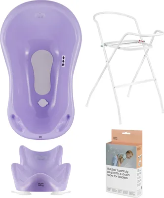 Produktbild von SET: Baby-Bade-Set in Weiß: Wanne, Ständer, Abfluss & Sitz - 4-teilig mit Motiv: Yeti Lila