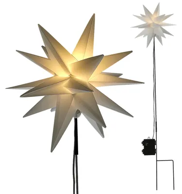 Produktbild von LED Gartenstecker Leuchtstern 25cm weiß Kunststoff mit Timerfunktion, beleuchtet