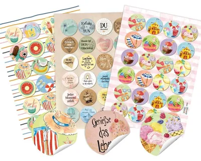 Produktbild von 3 x 24 Sommer Urlaub Sticker - bunte Aufkleber Spruchaufkleber 4 cm