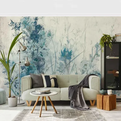 Produktbild von Fototapete originell - Vliestapete - Bildtapete UV-beständig Pflanzen blau Aquarell Wandtapete geruchsfrei