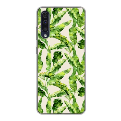Produktbild von MuchoWow® Handyhülle Schutzhülle Hülle für Samsung Galaxy A30s Palmenblatt - Muster - Tropisch Silikon Softcase Handy Hülle - Karteninhaber