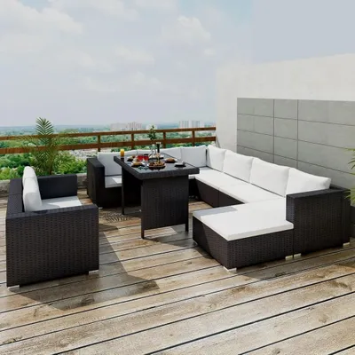 Immagine prodotto di vidaXL set da giardino da 10 pezzi con cuscini in rattan grigio