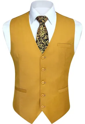 Produktbild von Herren Weste Formale Hochzeit Party Baumwolle Einfarbig Senfgelb 4XL
