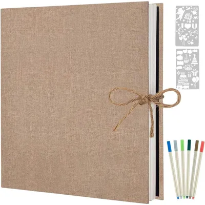Productafbeelding van Zelfklevend fotoalbum met 60 witte pagina's, geschikt voor scrapbooking, afmetingen 33x32 cm, kleur beige