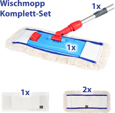 Produktbild von HyPaFol Baumwoll-Wischmopp mit Magnethalterung I 50cm Bodenwischer mit praktischer Verriegelung durch Magnetverschluss I sorgt für sicheren Halt des Klappmechanismus I Profi-Bodenreinigung für Zuhause