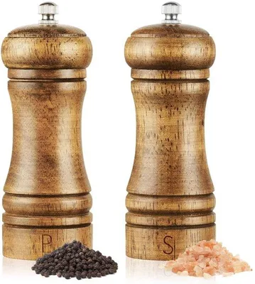 Produktbild von Holz Gewürzmühle Set - Handbetrieben mit Reinigungsschwäbchen - 14,5 cm