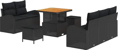 Image de vidaXL Ensemble de canapé de jardin avec coussin avec mémoire 8 pcs noir