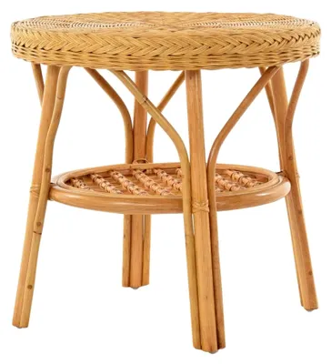 Produktbild von Runder Rattan-Tisch/Beistelltisch/Couchtisch mit Ablage (Honig)