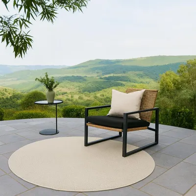 Image de Tapis Outdoor Salon résistant avec motif circulaire en crème Taille - 160 cm Rond