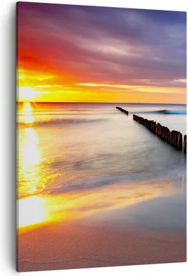 Produktbild von Bild auf Leinwand - Leinwandbild - Einteilig - Meer Küste Strand Sonnenaufgang - 50x70cm - Wand Bild - Wandbilder - Leinwanddruck - Wanddekoration - Leinwand bilder - Wandbild - PA50x70-2781