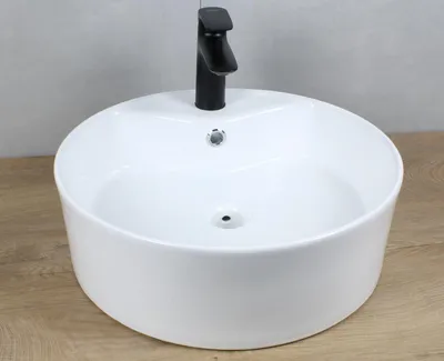 Produktbild von Keramik Waschbecken rund Ø460x155 weiß mit Überlauf Aufsatzwaschbecken ohne Zubehör
