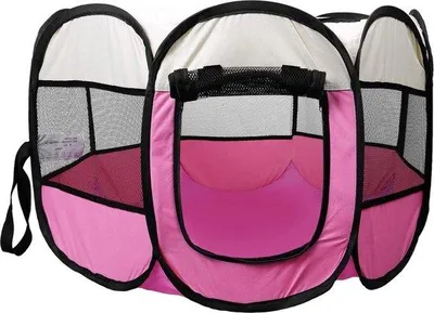 Produktbild von Famanu faltbare Haustierbox 8 Paneele - Tierbox für Hunde, Katzen, Kaninchen und kleine Tiere - 91 x 91 x 58 cm (rosa)