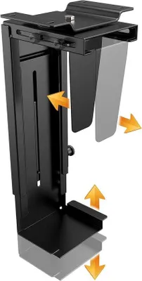 Image de Support PC Unyqoos® – gain de place et réglable, en métal, hauteur 300–533 mm, largeur 88–203 mm, rotation à 360°, capacité jusqu'à 10 kg, fixation sur bureau ou mur