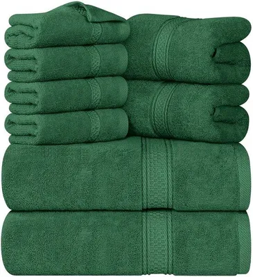 Produktbild von Unyqoos® 8-teiliges Handtuchset aus 100% ringgesponnener Baumwolle – 2 Badetücher 68,6×137,2 cm, 2 Handtücher 40,6×71,1 cm, 4 Waschlappen 30,5×30,5 cm für Spa, Fitness & Zuhause