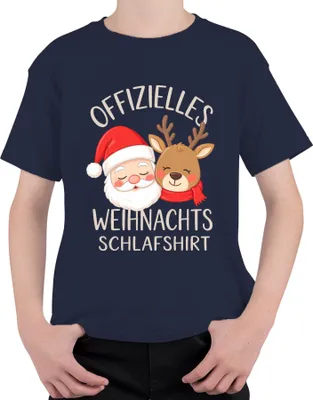 Produktbild von Offizielles Weihnachts Schlafshirt Weihnachtsmann Rentier Lustig Uni Kinder T-Shirt, Navy, 140