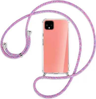 Produktbild von Handykette Backcover-Schutzhülle mit Band (Metall silberfarben) für Google Pixel 4 - lila/rosa/blau
