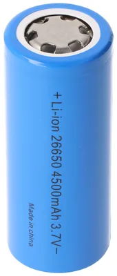 Imagen del producto de Batería de iones de litio de 4500 mAh, modelo 26650A, 3,6V/3,7V, corriente de descarga máxima de 15A, dimensiones 26,5 x 65,2 mm
