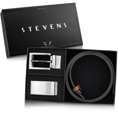 Zdjęcie produktu dla STEVENS pasek męski dwustronny skóra naturalna czarny brązowy 135cm obrotowy 4w1