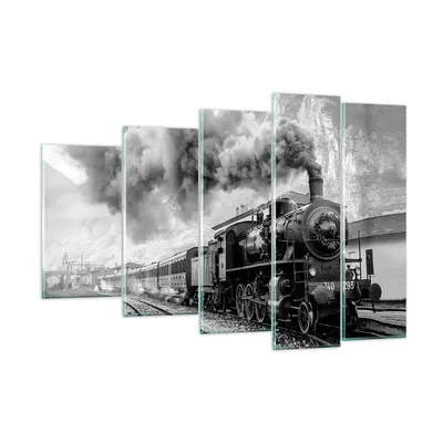 Produktbild von Bilder auf glas - 5 Teile - Zug Schwarzweiß Rauch - 150x100cm - Glasbilder - Wandbilder - Bilder - zum Aufhängen bereit - Wanddekoration aus Glas - Glas Bilder - Wandbild auf Glas - GEG150x100-4315