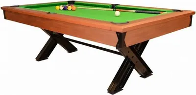 Produktbild von Holz-Billardtisch in Braun mit Metallrahmen und eleganter