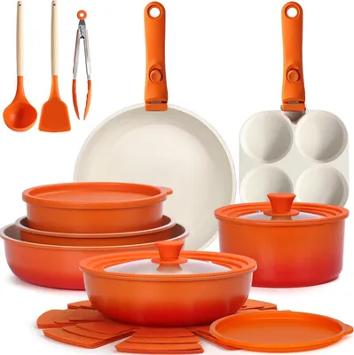 Zdjęcie produktu dla Zestaw naczyń kuchennych, 21 elementów, z ceramiczną powłoką nieprzywierającą, z odpinanymi uchwytami, nadający się do użytku na wszystkich rodzajach kuchenek