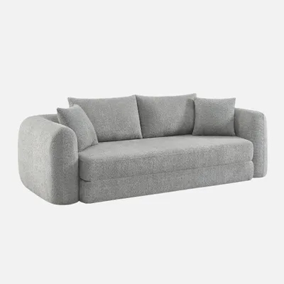 Immagine prodotto di sweeek - Divano letto a 3 posti con rivestimento in bouclé testurizzato - Grigio chiaro