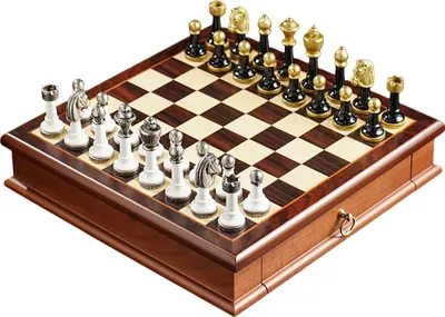 Produktbild von Italienische Schachfiguren Klassisch Metall/Holz + Schachbrett 32 Mit Schublade