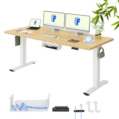 Obrázek produktu pro FLEXISPOT, výškově nastavitelný stůl, rozměry 180x80 cm, deska z bambusu, 2 výkonné motory, nosnost 120 kg, 4 paměťové pozice, prémiová sada příslušenství, barva bílá