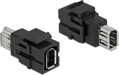Produktbild von DeLOCK Keystone Modul FireWire 6 Pin Buchse zu FireWire 6 Pin Buchse schwarz, Flach, Schwarz, Weiblich, Weiblich