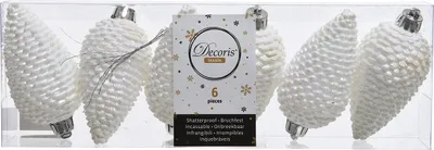 Produktbild von Christbaumschmuck Zapfen Kunststoff 8cm weiß irisierend, 6 Stück