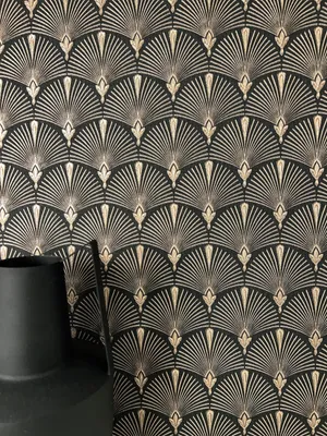 Produktbild von NEWROOM Tapete Elwin Black Schwarz Vliestapete - Modern Fächer Ornamente  Germany