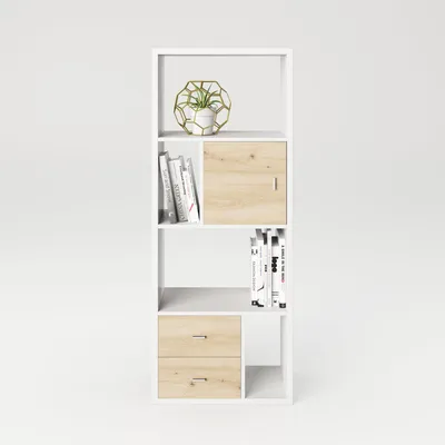 Produktbild von Fortuna - SET Regal mit 6 Fächern inkl. Tür-/Schubladeneinsatz, Bücherregal, Büroregal, Raumteiler , Fächer in asymmetri