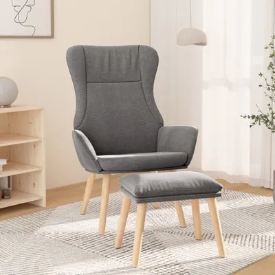 Produktbild von Design Relaxsessel mit Hocker Hellgrau Stoff, Klassische Sessel 2024 Neu