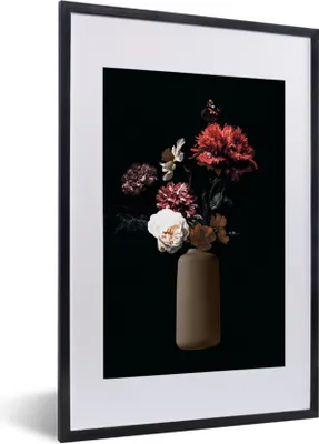 Produktbild von MuchoWow® Gerahmtes Poster Vase - Blumen - Stilleben 40x60 cm - Poster mit Schwarzem Bilderrahmen Wandposter Rahmen Foto Bilder - Poster in Rahmen