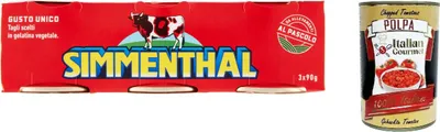Produktbild von 12x SIMMENTHAL carne in scatola, Rindfleisch in Aspik 3x 90g 100% Italienisch Fleisch Aspikfleisch + Italian Gourmet polpa 400g