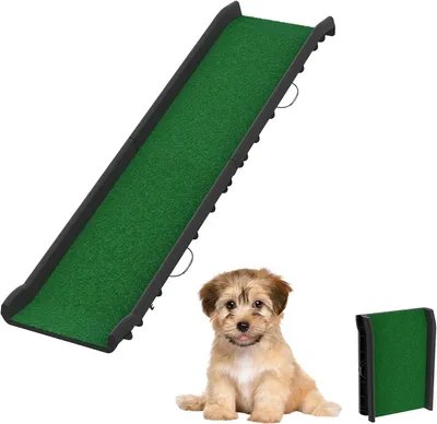 Produktbild von Hunderampe mit Kunstrasen, klappbare Hundetreppe für Autos, Kofferraumrampe für Haustiere, Einstiegshilfe, rutschfest, bis 90 kg, 156 x 40 cm, grün