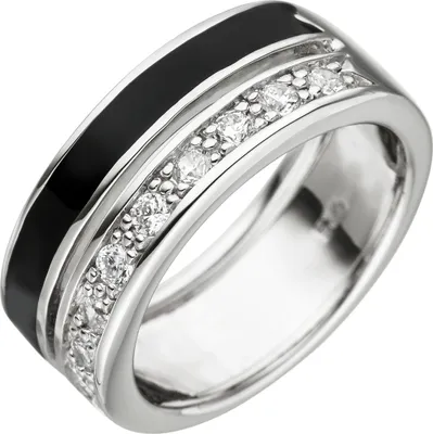 Produktbild von Ring 2-reihig mit Zirkonia weiß & Lackeinlage schwarz 925 Silber Fingerschmuck Innenumfang 60mm  Ø19.1mm