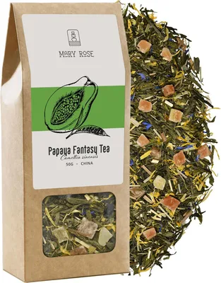Produktbild von Mary Rose - Grüner Tee Sencha Papaya Fantasy 50g - Mit Kandierter Papaya, Zitronengras - Exotisch, Erfrischend, Mild - Aus China