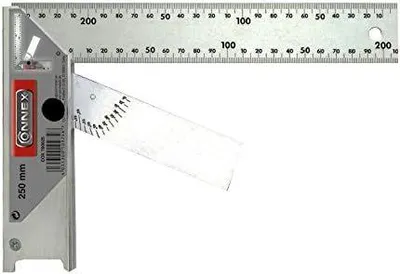 Image de Équerre de menuisier CONNEX 250 mm, aluminium anodisé, avec butée et languette réglable, COX780625