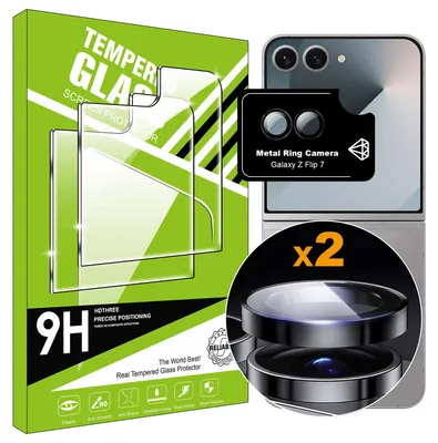 Productafbeelding van Schermbeschermer voor Samsung Galaxy Z Flip 7, 3 stuks, volledige dekking, gehard glas, met camerabeschermer