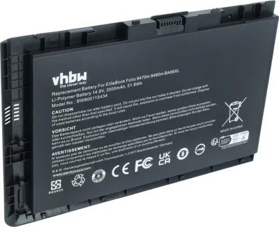 Produktbild von vhbw Akku kompatibel mit HP Elitebook Folio 9480m, 9470m, 9480, 9470 Notebook (3500 mAh, 14,8 V, Li-Polymer)