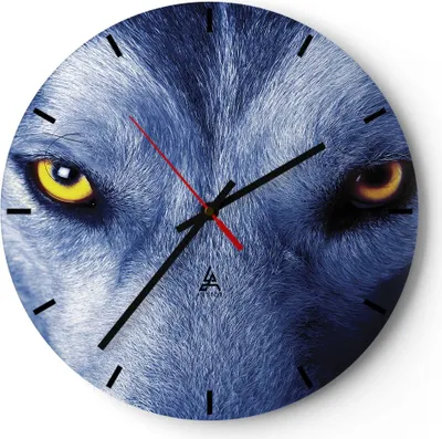 Produktbild von Wanduhr - Rund - Glasuhr - Schau der Wolf Augen - 40x40cm - Schleichendes Uhrwerk - Lautlos - zum Aufhängen bereit - Dekoration Modern - Wanddekoration aus Glas - C3AR40x40-4587