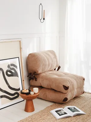 Zdjęcie produktu dla Hanah Home, Fold Kadife - Camel, rozkładana sofa, rozkładana sofa 1-osobowa, camel, aksamit, 80 x 70 x 60 x cm