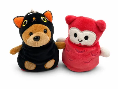 Produktbild von Wendeplüsch Dämonenbär im Katzenkostüm 10 cm 2-in-1 Schlüsselanhänger Plüschtier Anhänger für Tasche und Schlüssel