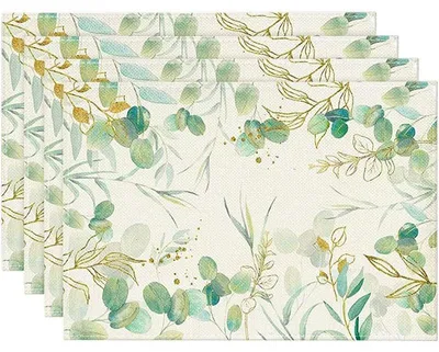 Produktbild von Tischsets 4 Stück - Platzsets 45x30 cm - Leinen Tischuntersetzer mit Blumenmuster - Waschbar/hitzebeständig - Rutschfeste Tellerunterlagen - Stil 13