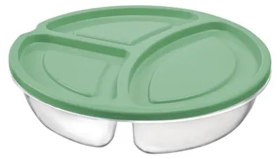 Produktbild von Aufbewahrungsbox / Lunchbox mit 3 Fächern - rund, auslaufsicher mit Deckel, 1,1L Grün