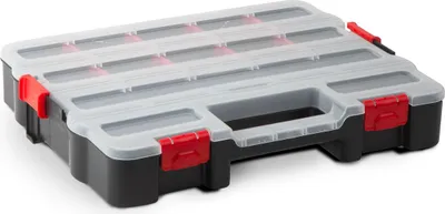 Produktbild von Stapelbare Sortierbox - 270 x 330 x 60 mm - Organizer / Werkzeugkasten mit Fächern und transparentem Deckel [10245A]